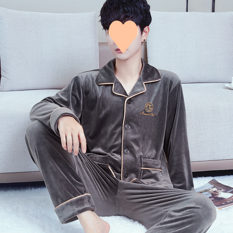 Vyrų dviejų dalių pižama komplektas iš Half-Side Fleece, Extra Thick 301-350 g/m², ilgomis rankovėmis, ilgomis kelnėmis, žiema