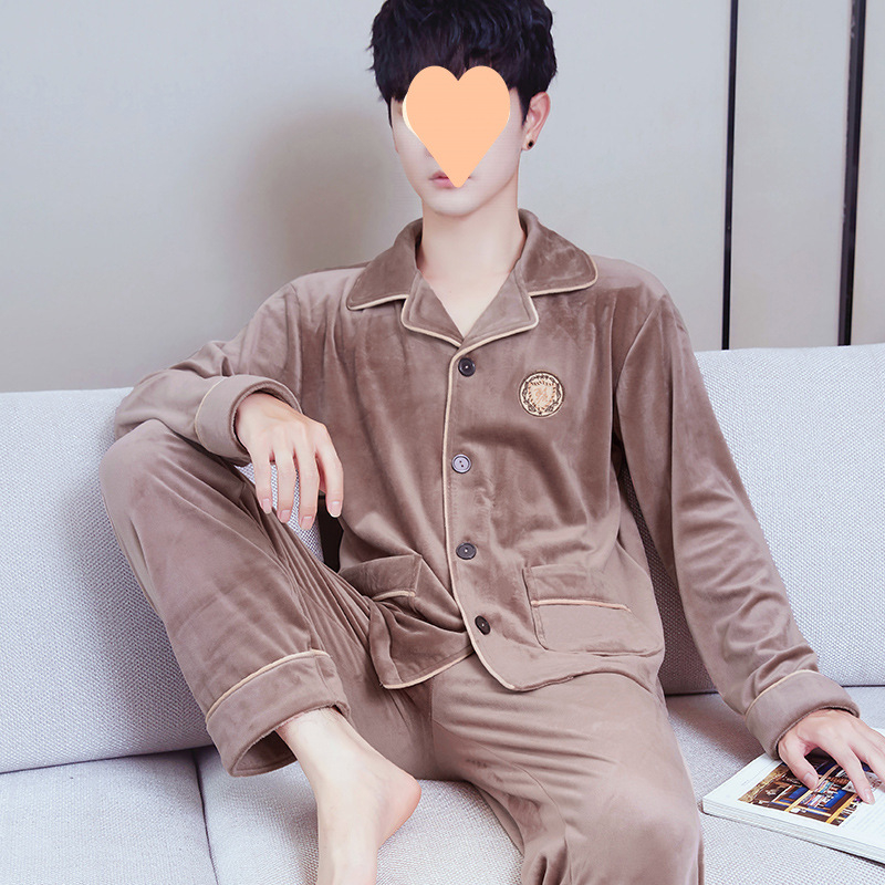 Vyrų dviejų dalių pižama komplektas iš Half-Side Fleece, Extra Thick 301-350 g/m², ilgomis rankovėmis, ilgomis kelnėmis, žiema