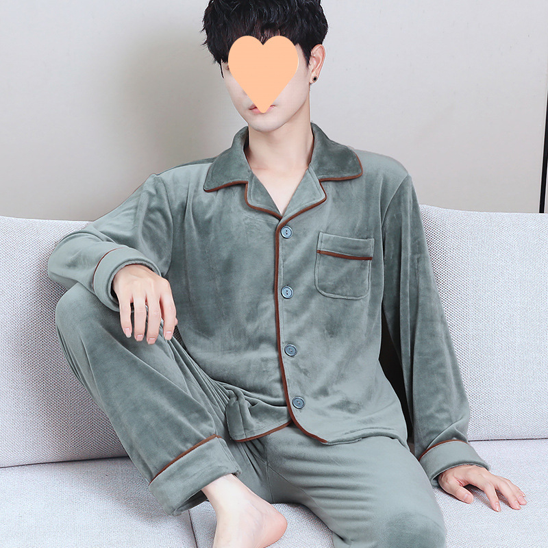 Vyrų dviejų dalių pižama komplektas iš Half-Side Fleece, Extra Thick 301-350 g/m², ilgomis rankovėmis, ilgomis kelnėmis, žiema