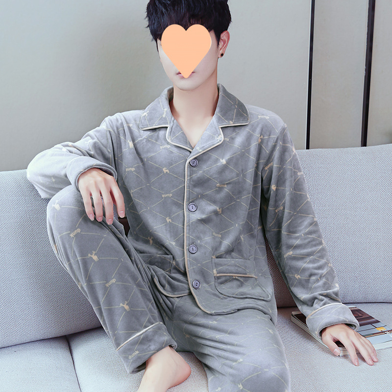 Vyrų dviejų dalių pižama komplektas iš Half-Side Fleece, Extra Thick 301-350 g/m², ilgomis rankovėmis, ilgomis kelnėmis, žiema