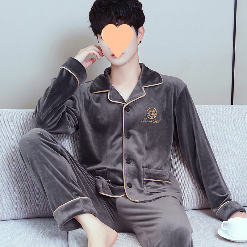 Vyrų dviejų dalių pižama komplektas iš Half-Side Fleece, Extra Thick 301-350 g/m², ilgomis rankovėmis, ilgomis kelnėmis, žiema