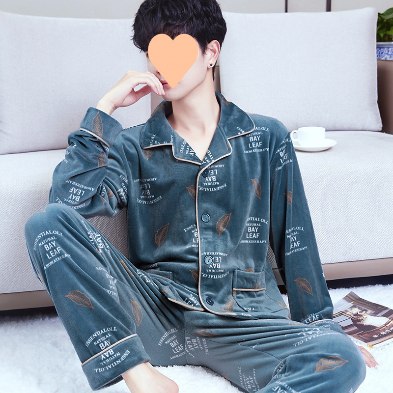 Vyrų dviejų dalių pižama komplektas iš Half-Side Fleece, Extra Thick 301-350 g/m², ilgomis rankovėmis, ilgomis kelnėmis, žiema