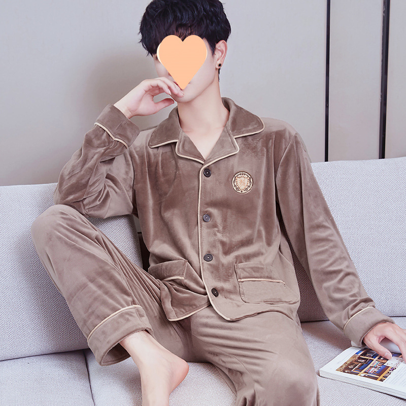 Vyrų dviejų dalių pižama komplektas iš Half-Side Fleece, Extra Thick 301-350 g/m², ilgomis rankovėmis, ilgomis kelnėmis, žiema