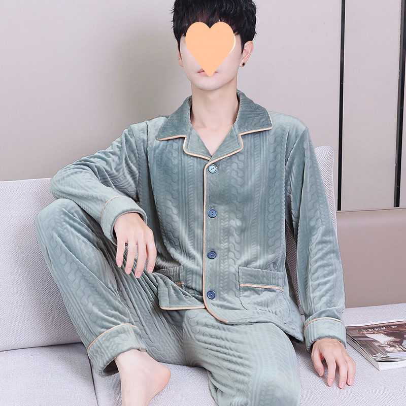 Vyrų dviejų dalių pižama komplektas iš Half-Side Fleece, Extra Thick 301-350 g/m², ilgomis rankovėmis, ilgomis kelnėmis, žiema