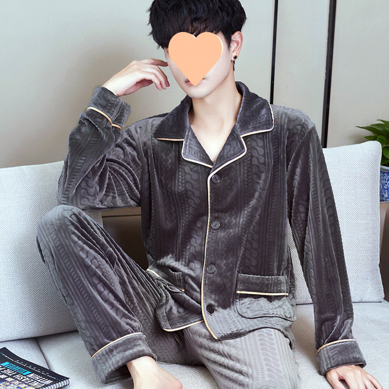 Vyrų dviejų dalių pižama komplektas iš Half-Side Fleece, Extra Thick 301-350 g/m², ilgomis rankovėmis, ilgomis kelnėmis, žiema