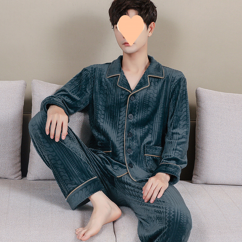 Vyrų dviejų dalių pižama komplektas iš Half-Side Fleece, Extra Thick 301-350 g/m², ilgomis rankovėmis, ilgomis kelnėmis, žiema