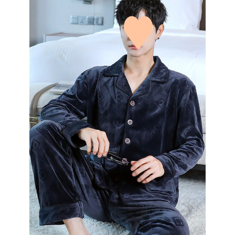 Vyrų dviejų dalių pižama komplektas iš Half-Side Fleece, Extra Thick 301-350 g/m², ilgomis rankovėmis, ilgomis kelnėmis, žiema