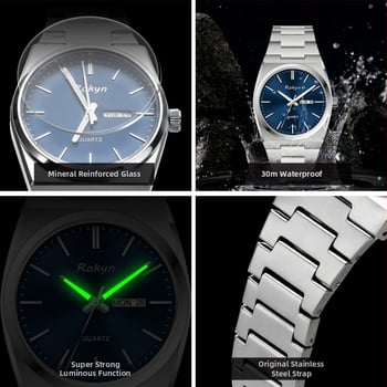 Īpaši plāni luksusa vīriešu pulkstenis, kvarca kustība, 30 m ūdensizturība, dubults kalendārs ar nedēļas dienas rādītāju, korpuss un siksna no nerūsējoša tērauda