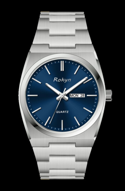 Īpaši plāni luksusa vīriešu pulkstenis, kvarca kustība, 30 m ūdensizturība, dubults kalendārs ar nedēļas dienas rādītāju, korpuss un siksna no nerūsējoša tērauda