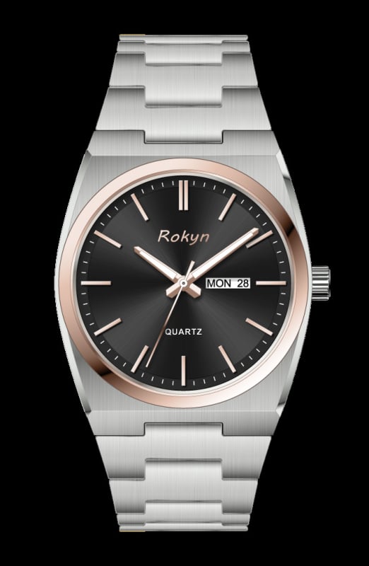 Īpaši plāni luksusa vīriešu pulkstenis, kvarca kustība, 30 m ūdensizturība, dubults kalendārs ar nedēļas dienas rādītāju, korpuss un siksna no nerūsējoša tērauda