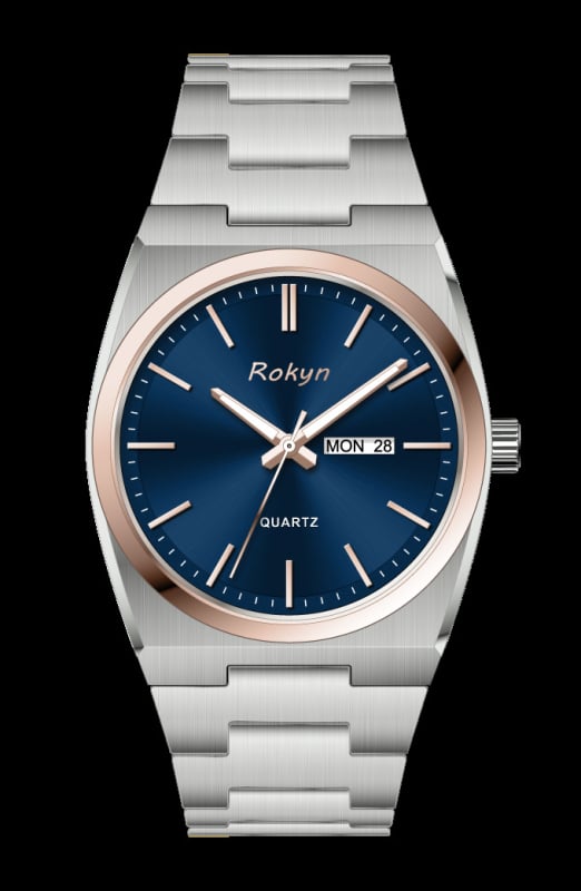 Īpaši plāni luksusa vīriešu pulkstenis, kvarca kustība, 30 m ūdensizturība, dubults kalendārs ar nedēļas dienas rādītāju, korpuss un siksna no nerūsējoša tērauda