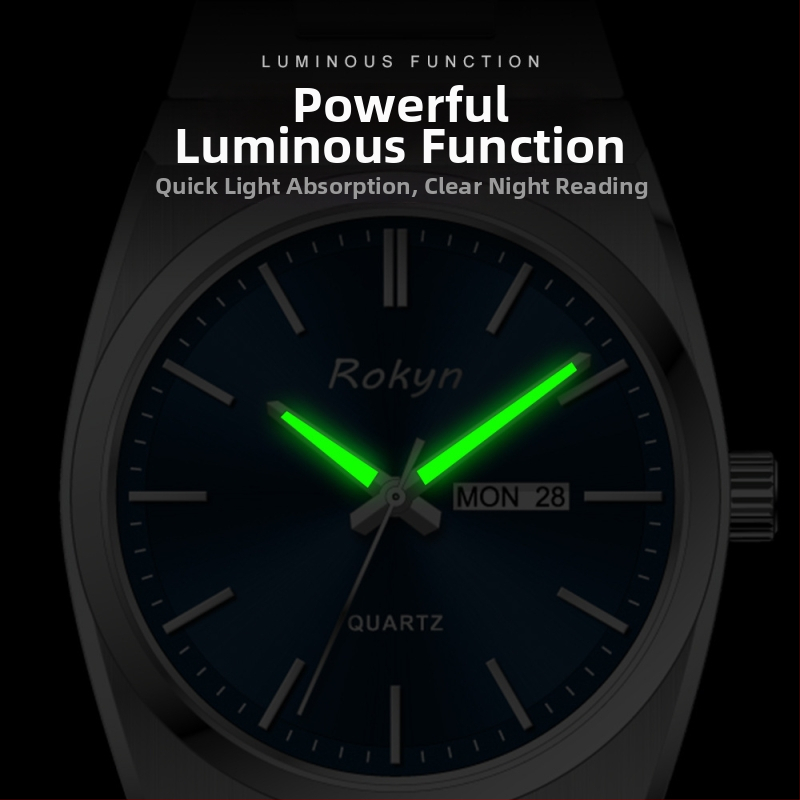 Ultra tenké luxusné pánske hodinky, quartz pohon, 30 m vodotesnosť, dvojitý kalendár so zobrazením dňa, puzdro a náramok z nehrdzavejúcej ocele