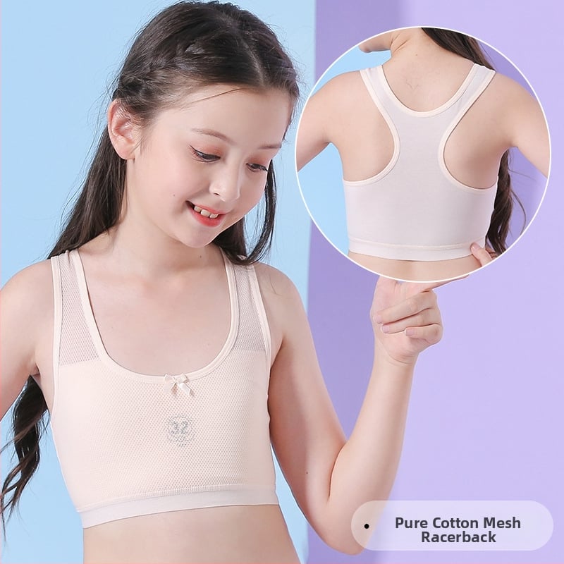 Pánt nélküli pamut melltartó tiniknek — lélegző, nedvességfelszívó, kényelmes; teljes kosár, vékony formázott kosár, 95% pamut