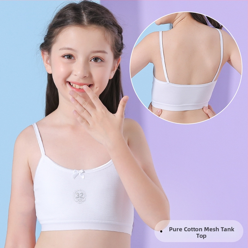 Pánt nélküli pamut melltartó tiniknek — lélegző, nedvességfelszívó, kényelmes; teljes kosár, vékony formázott kosár, 95% pamut