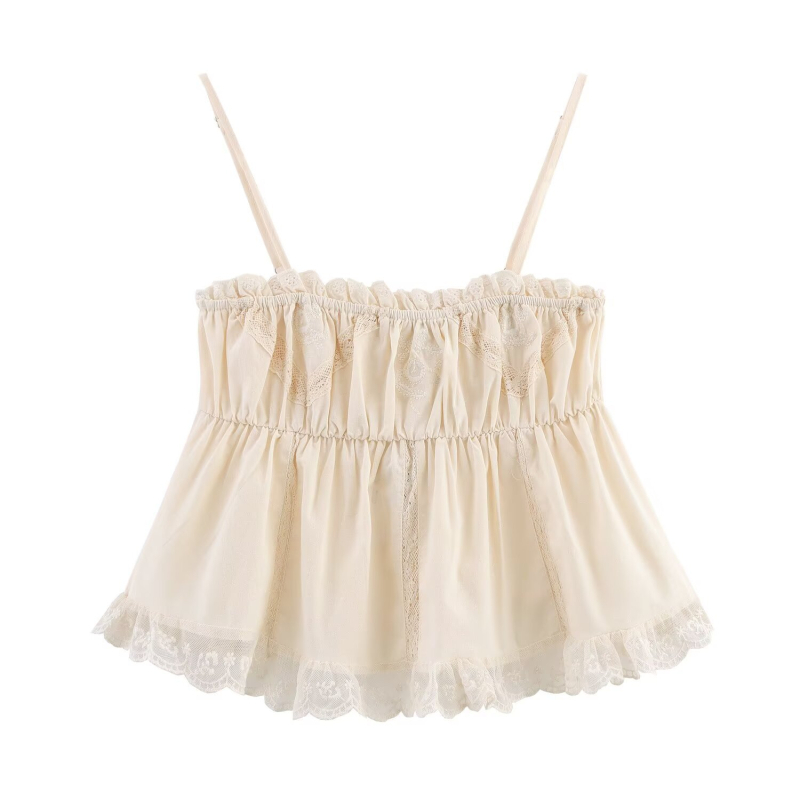 PB&ZA Женски костюм с бродерия, презрамки и шорти, без ръкави, 3/4 дължина панталон, памук-полиестер, лято 2025