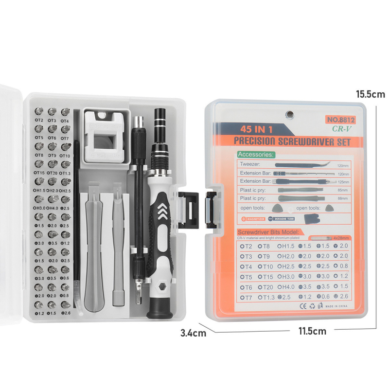 45-in-1 magnetinis atsuktuvų rinkinys, nikeliu-chromu plienas, 45 dalys, tinkamas laikrodžių ir išmaniųjų telefonų remontui