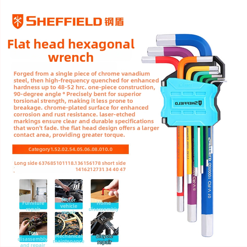 Steel Shield Sada imbusových kľúčov, z chróm-vanádiovej ocele, vysoká tvrdosť, predĺžený dosah, vnútorný šesťuholník