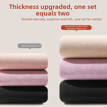 Set termic feminin din catifea vulcanică — căptușit cu fleece, ultradens, bluza cu guler rotund și mâneci lungi + pantaloni, 90–95% poliester