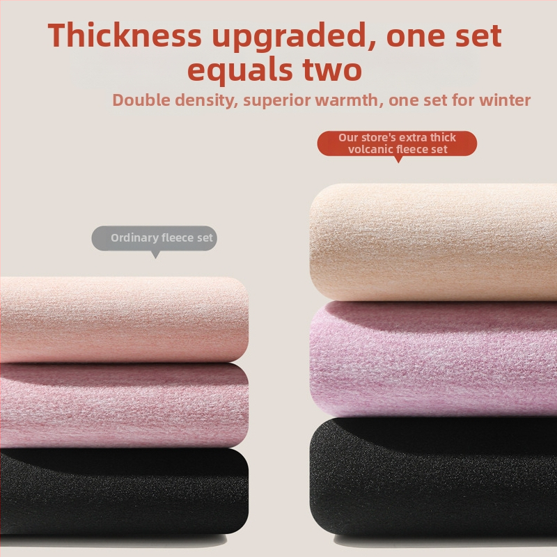 Set termic feminin din catifea vulcanică — căptușit cu fleece, ultradens, bluza cu guler rotund și mâneci lungi + pantaloni, 90–95% poliester