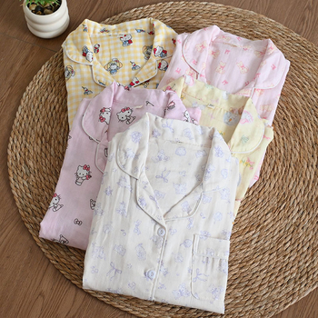 Set de pijamale din 100% bumbac, țesătură respirabilă din bumbac, top cu mânecă lungă și pantaloni, confort primăvară-vară