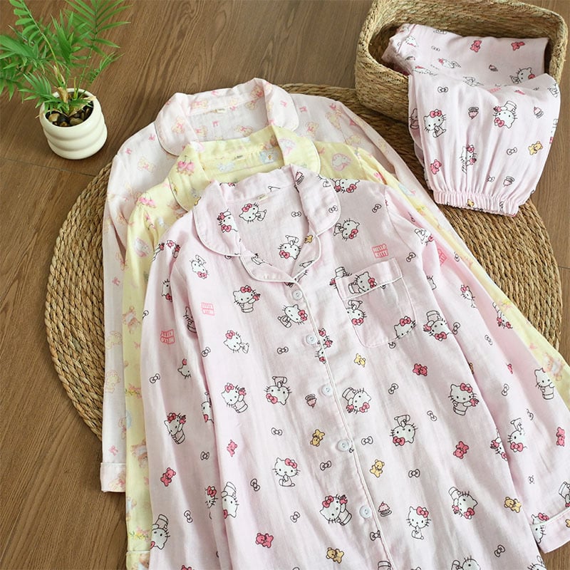 Set de pijamale din 100% bumbac, țesătură respirabilă din bumbac, top cu mânecă lungă și pantaloni, confort primăvară-vară