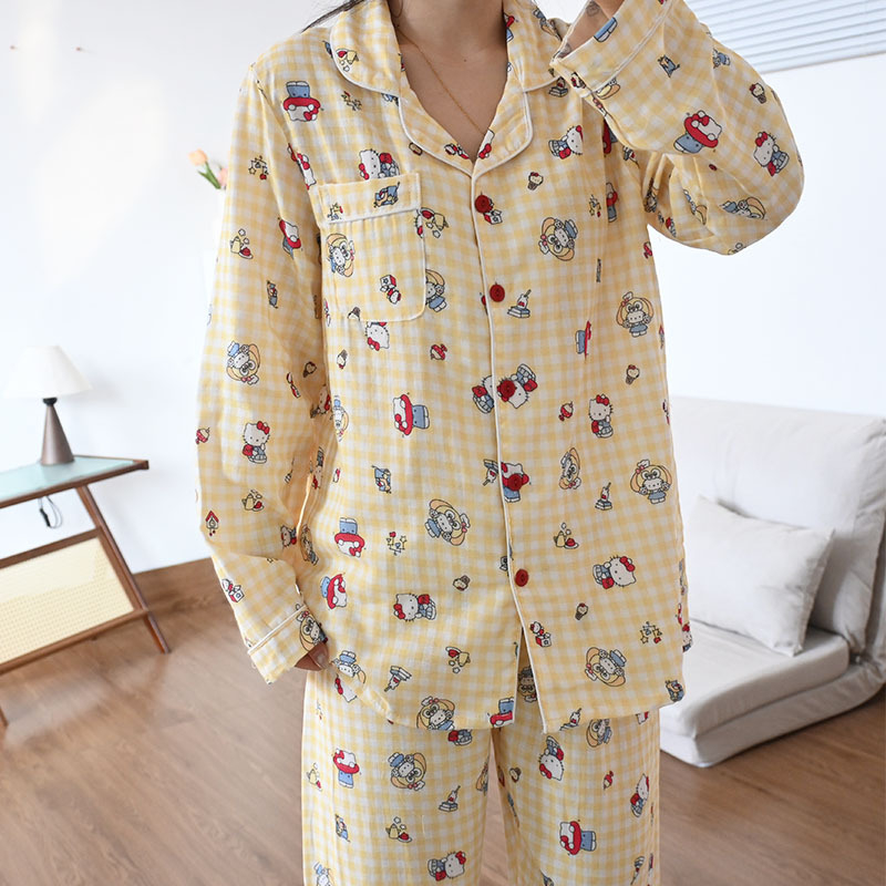 Set de pijamale din 100% bumbac, țesătură respirabilă din bumbac, top cu mânecă lungă și pantaloni, confort primăvară-vară