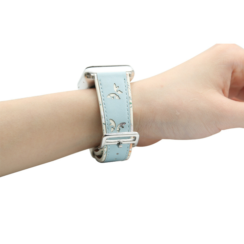Kožna narukvica za Apple Watch s motivom leptira za Series 6–8, 18 mm