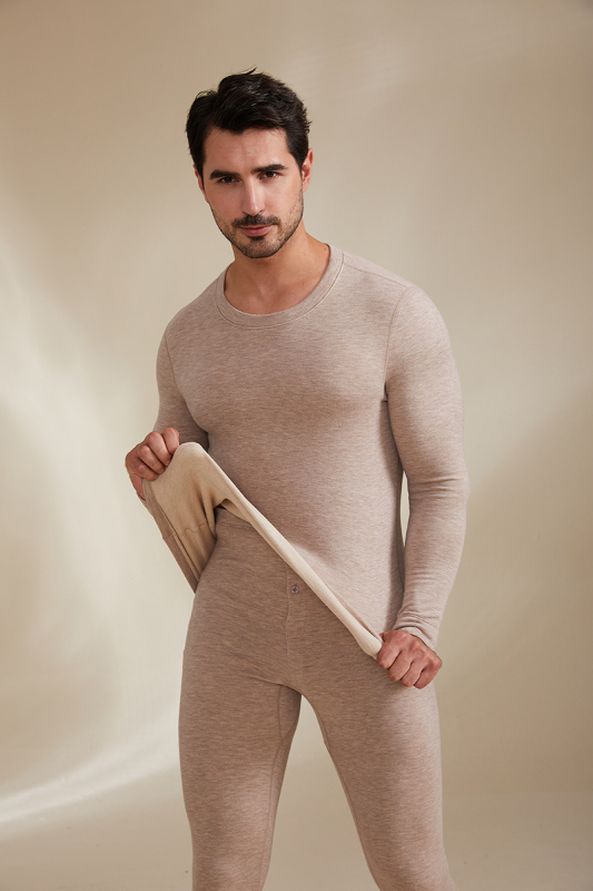 Muški termalni komplet od Derong cashmere-silk, antibakterijski, ekstra debeli dvostruki sloj tkanine (301–350 g/m2), V‑izrez, baza ili vanjski sloj, za jesen-zimu