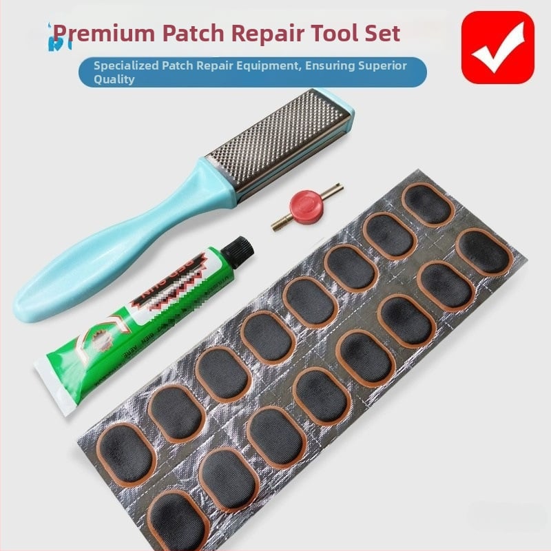 Iekšējās kameras labošanas komplekts velosipēdiem, motocikliem un elektriskajiem transportlīdzekļiem — pilns komplekts ar līmes plēvi un līmi (bez pielāgošanas)