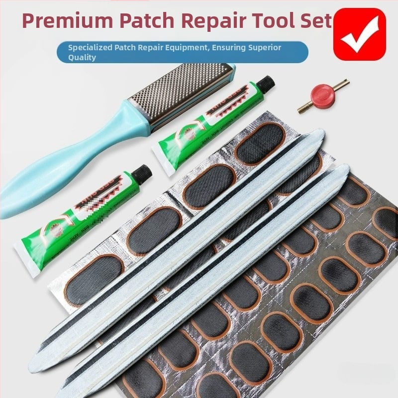 Iekšējās kameras labošanas komplekts velosipēdiem, motocikliem un elektriskajiem transportlīdzekļiem — pilns komplekts ar līmes plēvi un līmi (bez pielāgošanas)