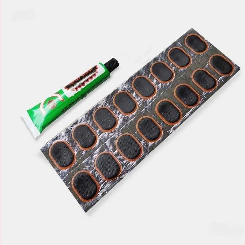 Iekšējās kameras labošanas komplekts velosipēdiem, motocikliem un elektriskajiem transportlīdzekļiem — pilns komplekts ar līmes plēvi un līmi (bez pielāgošanas)