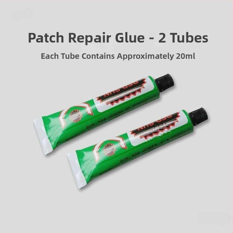 Iekšējās kameras labošanas komplekts velosipēdiem, motocikliem un elektriskajiem transportlīdzekļiem — pilns komplekts ar līmes plēvi un līmi (bez pielāgošanas)