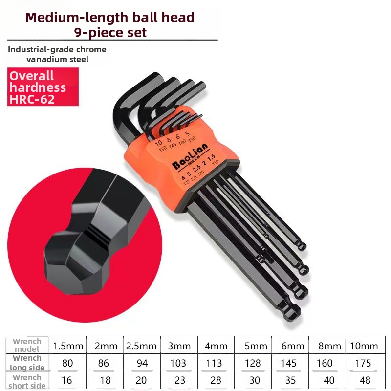 Bosite sada šesťuholníkových kľúčov – skrutkovač a nástroje, chróm-vanádiová zliatina / S2 oceľ, niklované, šesťuholníkové hlavy
