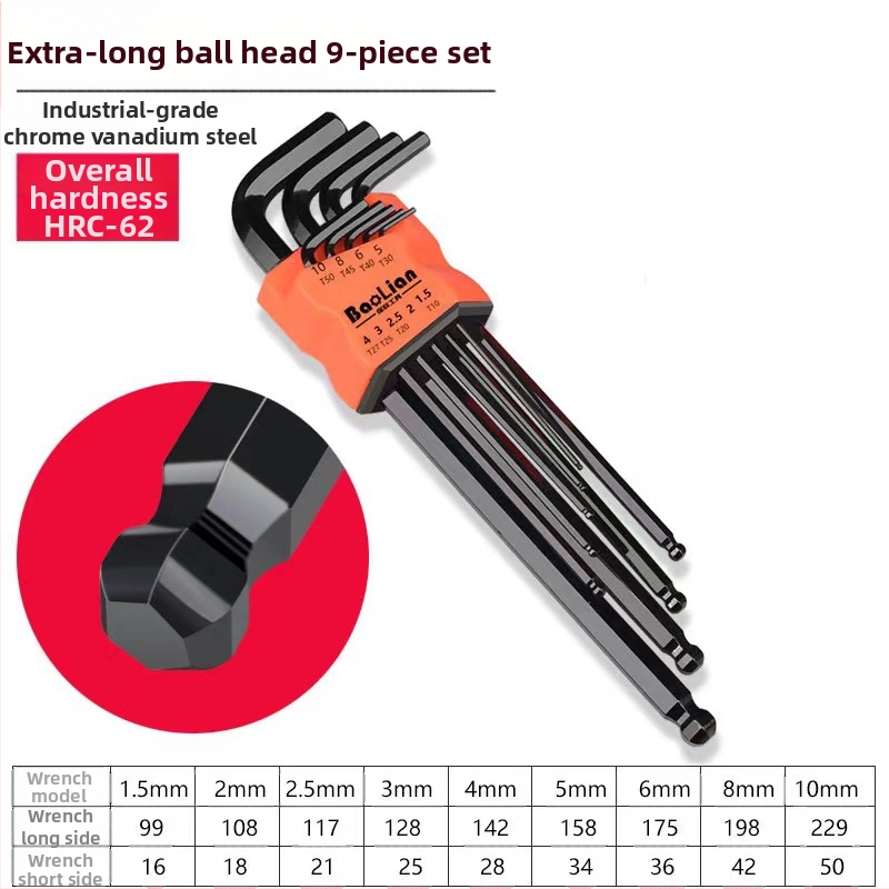 Bosite sada šesťuholníkových kľúčov – skrutkovač a nástroje, chróm-vanádiová zliatina / S2 oceľ, niklované, šesťuholníkové hlavy