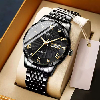 Vīriešu pulkstenis, mehāniskā kustība, kalendārs un nedēļas dienas rādītājs, 10 m ūdensizturība, nerūsējošā tērauda korpuss