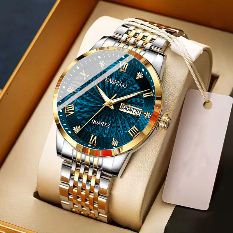 Vīriešu pulkstenis, mehāniskā kustība, kalendārs un nedēļas dienas rādītājs, 10 m ūdensizturība, nerūsējošā tērauda korpuss