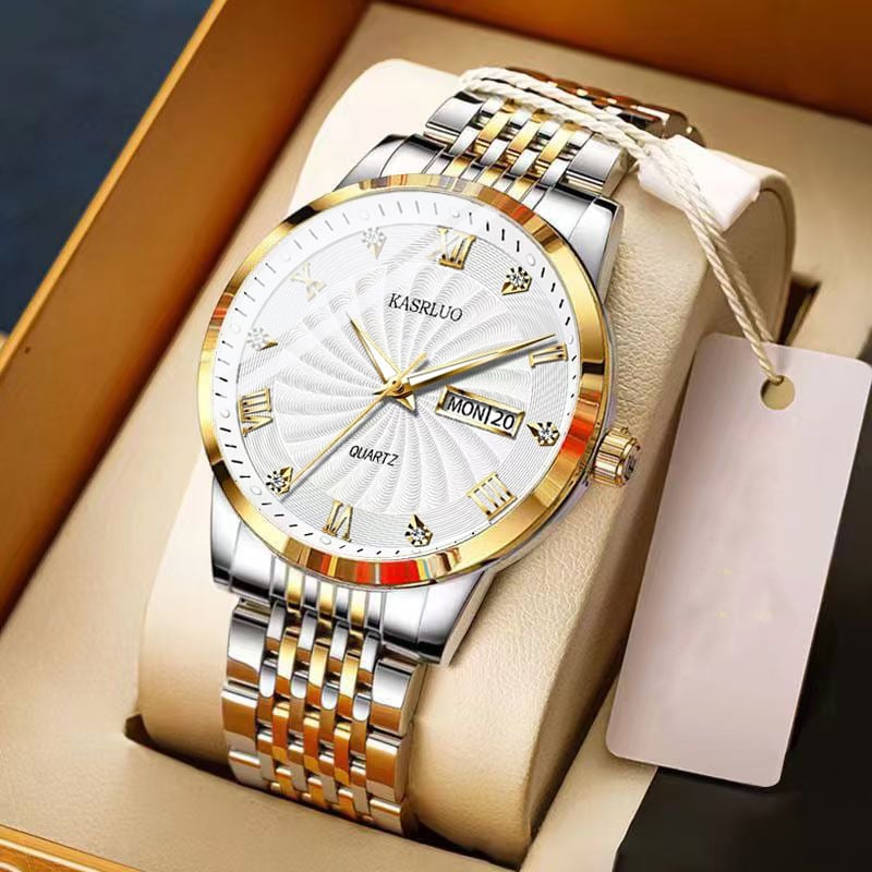 Vīriešu pulkstenis, mehāniskā kustība, kalendārs un nedēļas dienas rādītājs, 10 m ūdensizturība, nerūsējošā tērauda korpuss