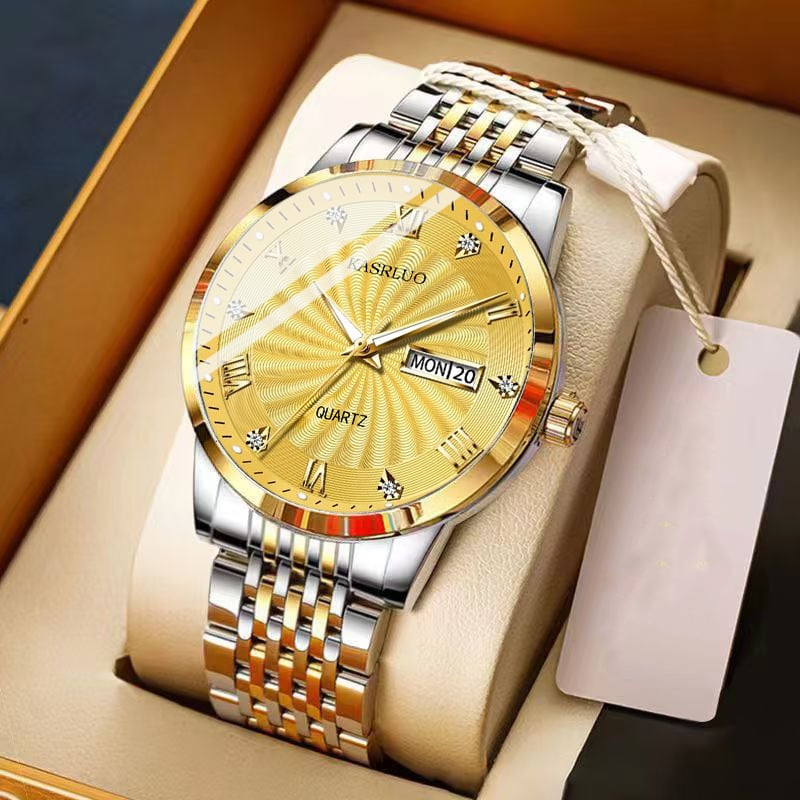 Vīriešu pulkstenis, mehāniskā kustība, kalendārs un nedēļas dienas rādītājs, 10 m ūdensizturība, nerūsējošā tērauda korpuss