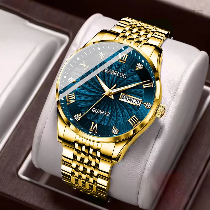 Vīriešu pulkstenis, mehāniskā kustība, kalendārs un nedēļas dienas rādītājs, 10 m ūdensizturība, nerūsējošā tērauda korpuss