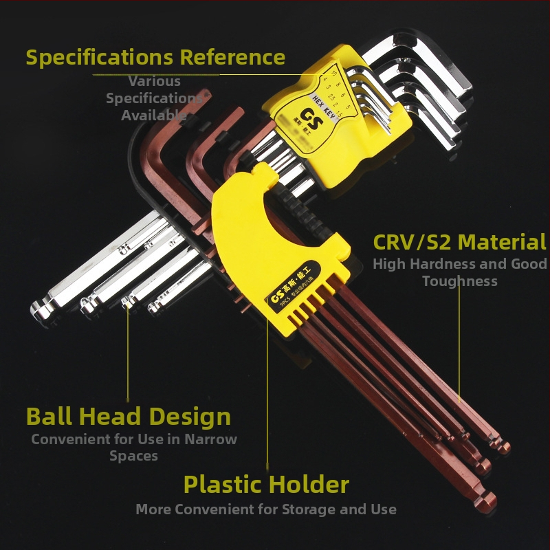 GSNG sada deväť kľúčov s guľovou hlavou, chróm-vanádiová oceľ, metrický štandard