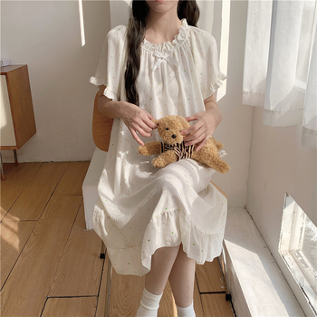 Γυναικείο νυχτικό από cloud cotton, μακριά φούστα, μανίκια 3/4, στρογγυλή λαιμόκοψη, στυλ πριγκίπισσα/φαντασίας