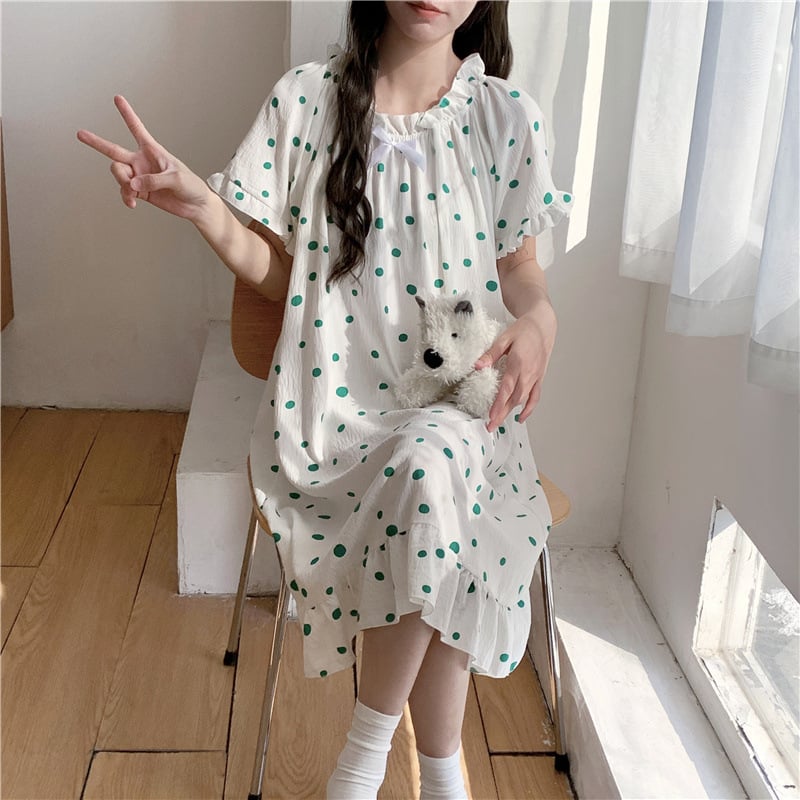 Γυναικείο νυχτικό από cloud cotton, μακριά φούστα, μανίκια 3/4, στρογγυλή λαιμόκοψη, στυλ πριγκίπισσα/φαντασίας