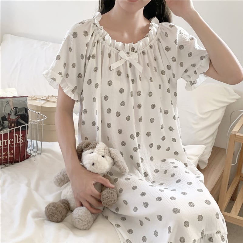 Γυναικείο νυχτικό από cloud cotton, μακριά φούστα, μανίκια 3/4, στρογγυλή λαιμόκοψη, στυλ πριγκίπισσα/φαντασίας