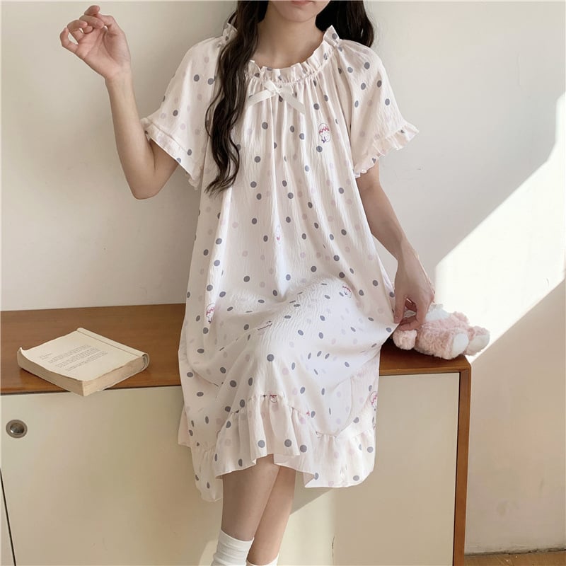 Γυναικείο νυχτικό από cloud cotton, μακριά φούστα, μανίκια 3/4, στρογγυλή λαιμόκοψη, στυλ πριγκίπισσα/φαντασίας