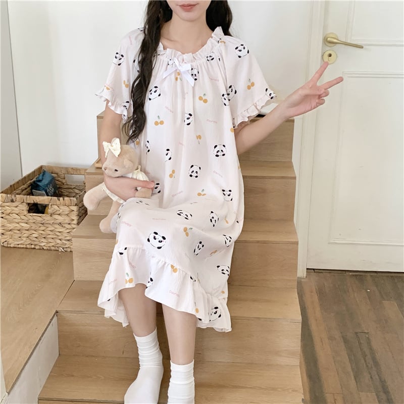 Γυναικείο νυχτικό από cloud cotton, μακριά φούστα, μανίκια 3/4, στρογγυλή λαιμόκοψη, στυλ πριγκίπισσα/φαντασίας