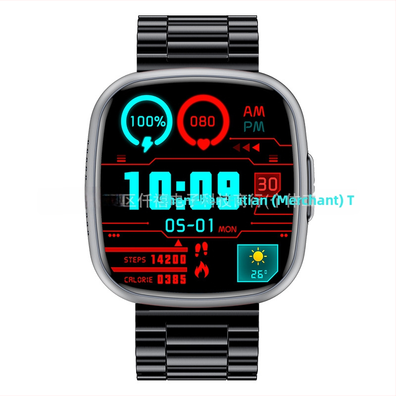 Έξυπνο ρολόι | Μετρήσεις: βηματόμετρο, παρακολούθηση καρδιακού ρυθμού, Bluetooth κλήσεις, Ευφυείς υπενθυμίσεις, παρακολούθηση ύπνου | Συμβατό με Android, TFT οθόνη, τετράγωνος καντράν, σιλικόνιου λουράκι, μαγνητική φόρτιση