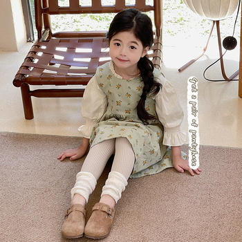 Детски комплект клинове и чорапи за пролет–есен, памук, вертикални райета, средна талия, дълги клинове, за деца 3–8 г.