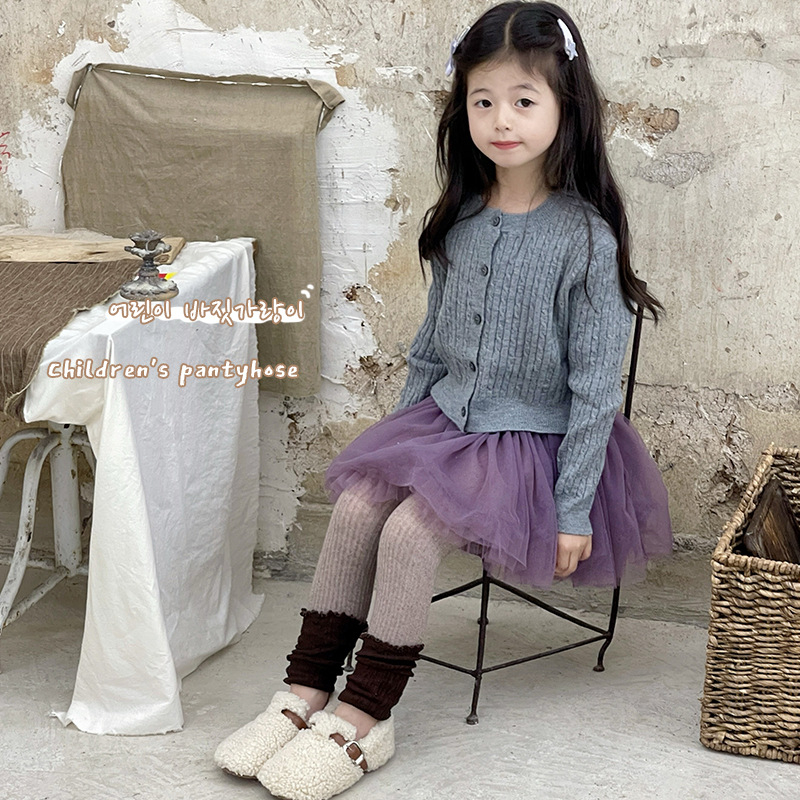 Детски комплект клинове и чорапи за пролет–есен, памук, вертикални райета, средна талия, дълги клинове, за деца 3–8 г.