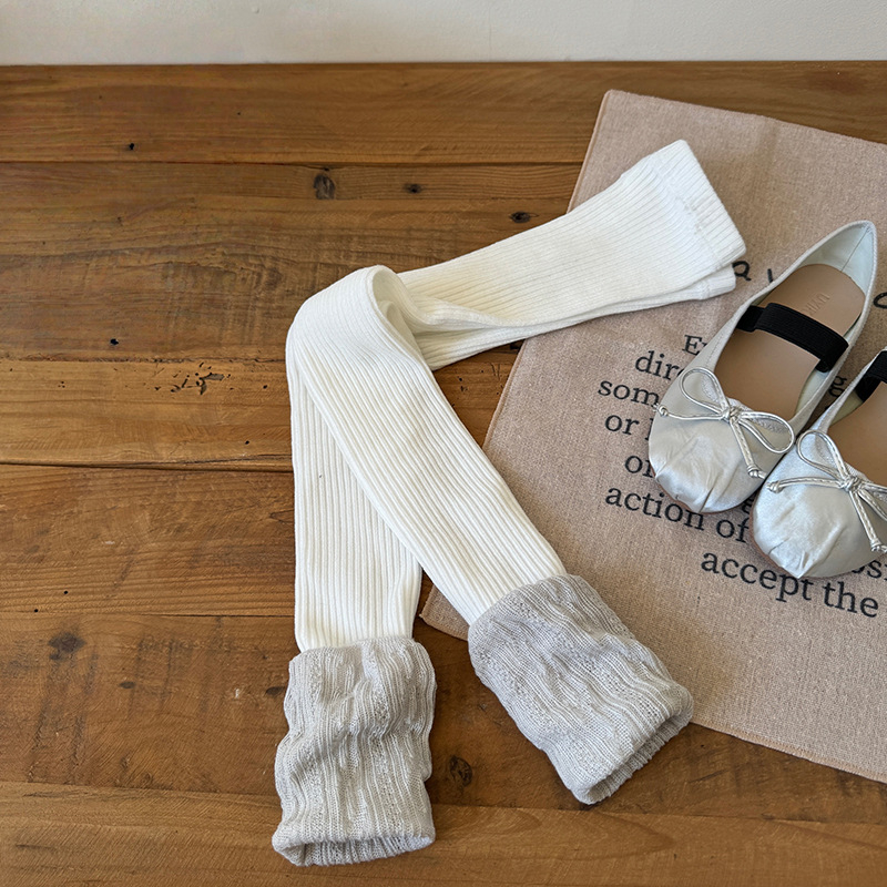 Детски комплект клинове и чорапи за пролет–есен, памук, вертикални райета, средна талия, дълги клинове, за деца 3–8 г.