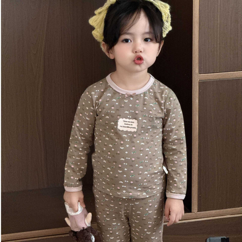 детски есенен безшевен пижамен комплект от ликра, унисекс - 95% памук, антибактериален 10A, Leisure стил, 2025 г.